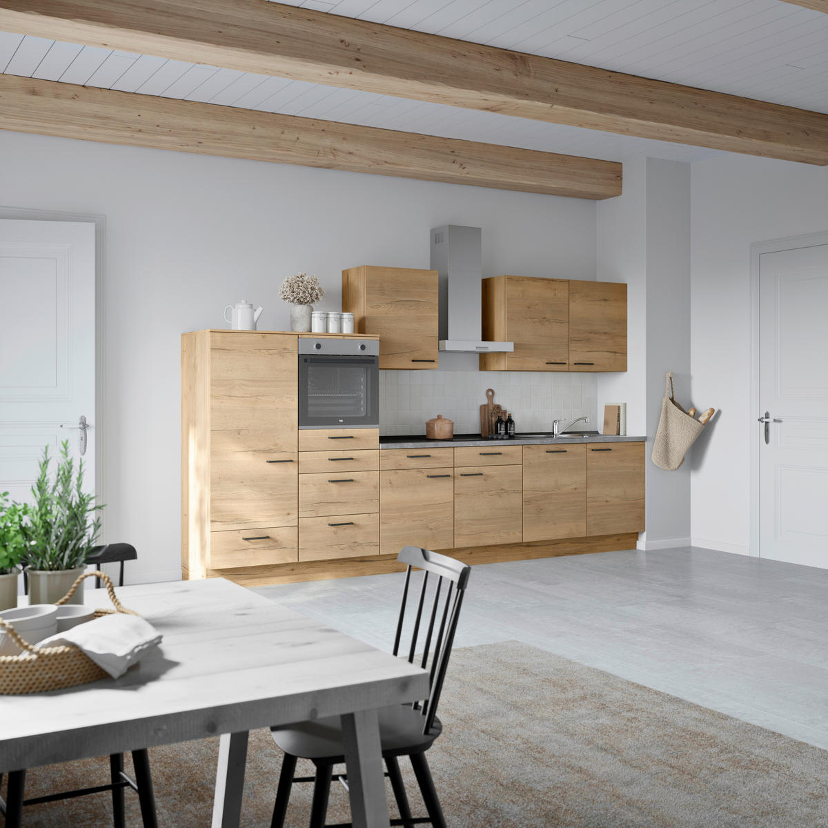 KÜCHENLEERBLOCK 360 cm   in Eichefarben, Schieferfarben  - Schieferfarben/Eichefarben, MODERN, Holzwerkstoff/Metall (360cm) - Nobilia