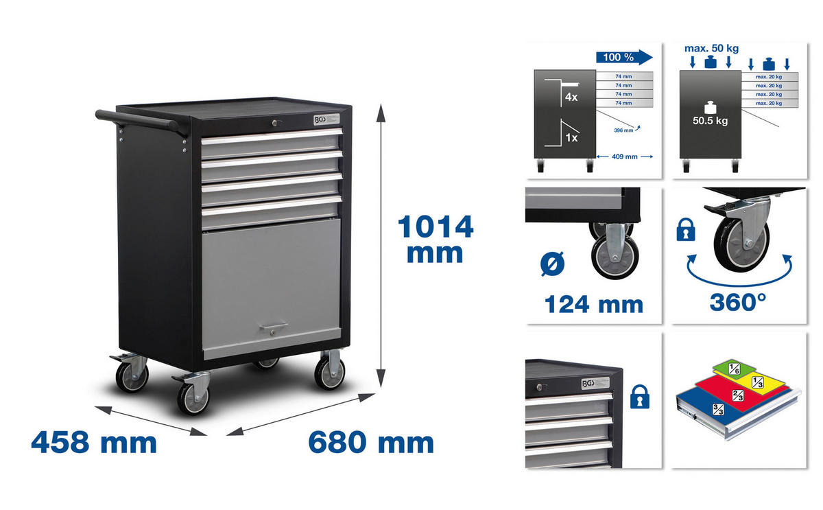 WERKSTATTWAGEN 68/101,4/45,8 cm  - Anthrazit/Grau, Basics, Metall (68/101,4/45,8cm)