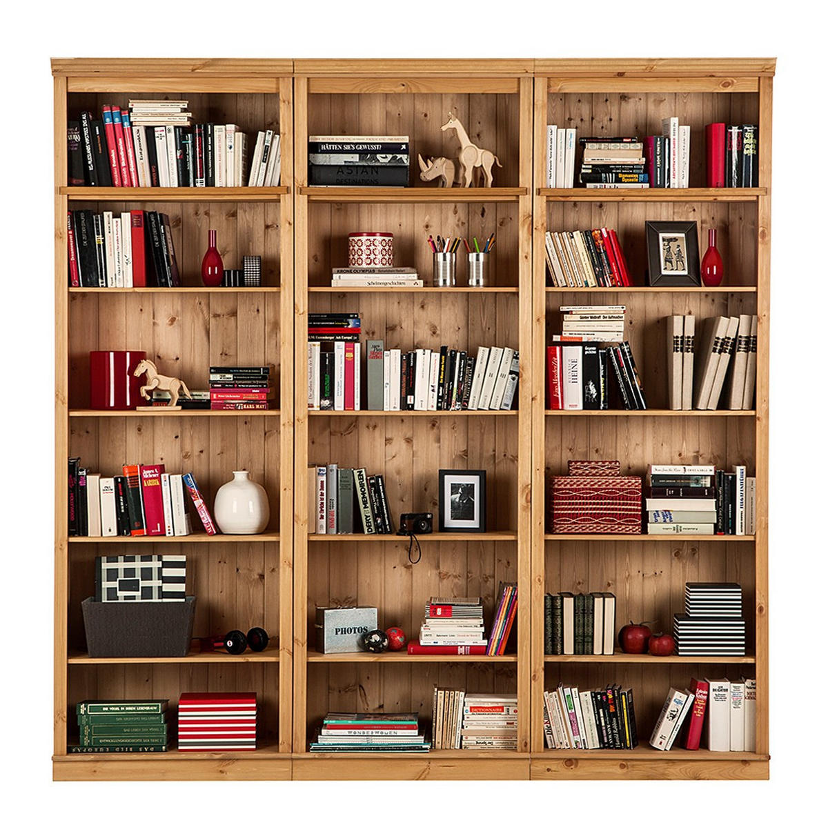 KNIHOVNA, barvy borovice, borovice, 223/222/34 cm - barvy borovice, Design, dřevo (223/222/34cm) - MID.YOU