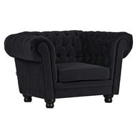 CHESTERFIELD-SESSEL Flachgewebe Schwarz    - Dunkelbraun/Schwarz, LIFESTYLE, Holz/Textil (130/79/93cm)