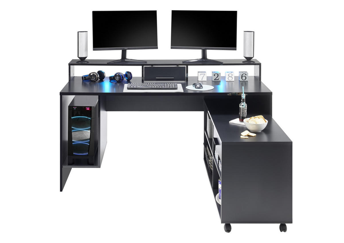 GAMINGTISCH 160/70/92 cm  in Schwarz  - Schwarz, LIFESTYLE, Holzwerkstoff/Kunststoff (160/70/92cm) - Livetastic