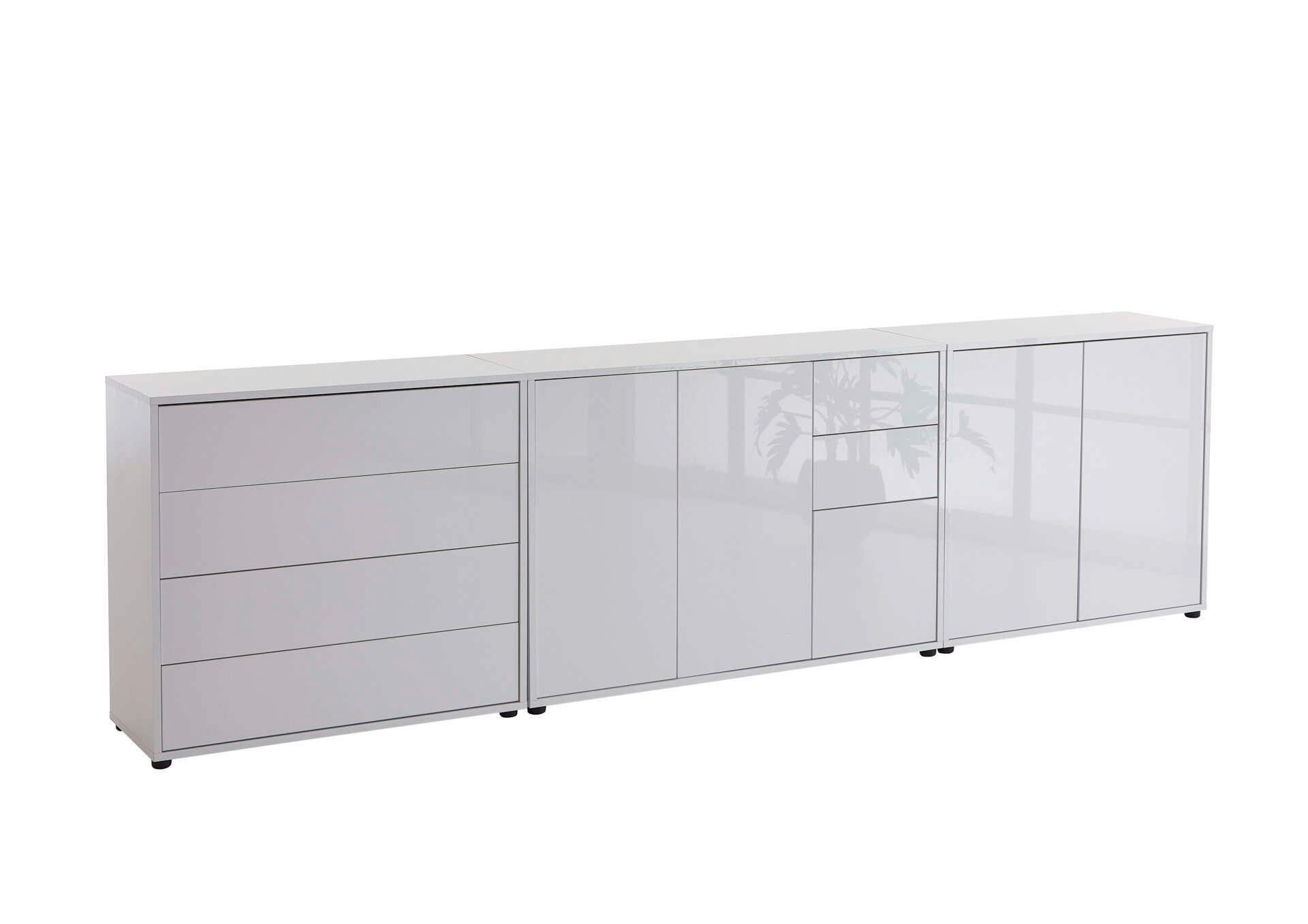 SIDEBOARD Mailand Set 7  in 263,5/73/33 cm  - Weiß Hochglanz/Schwarz, MODERN, Holzwerkstoff/Kunststoff (263,5/73/33cm) - MID.YOU