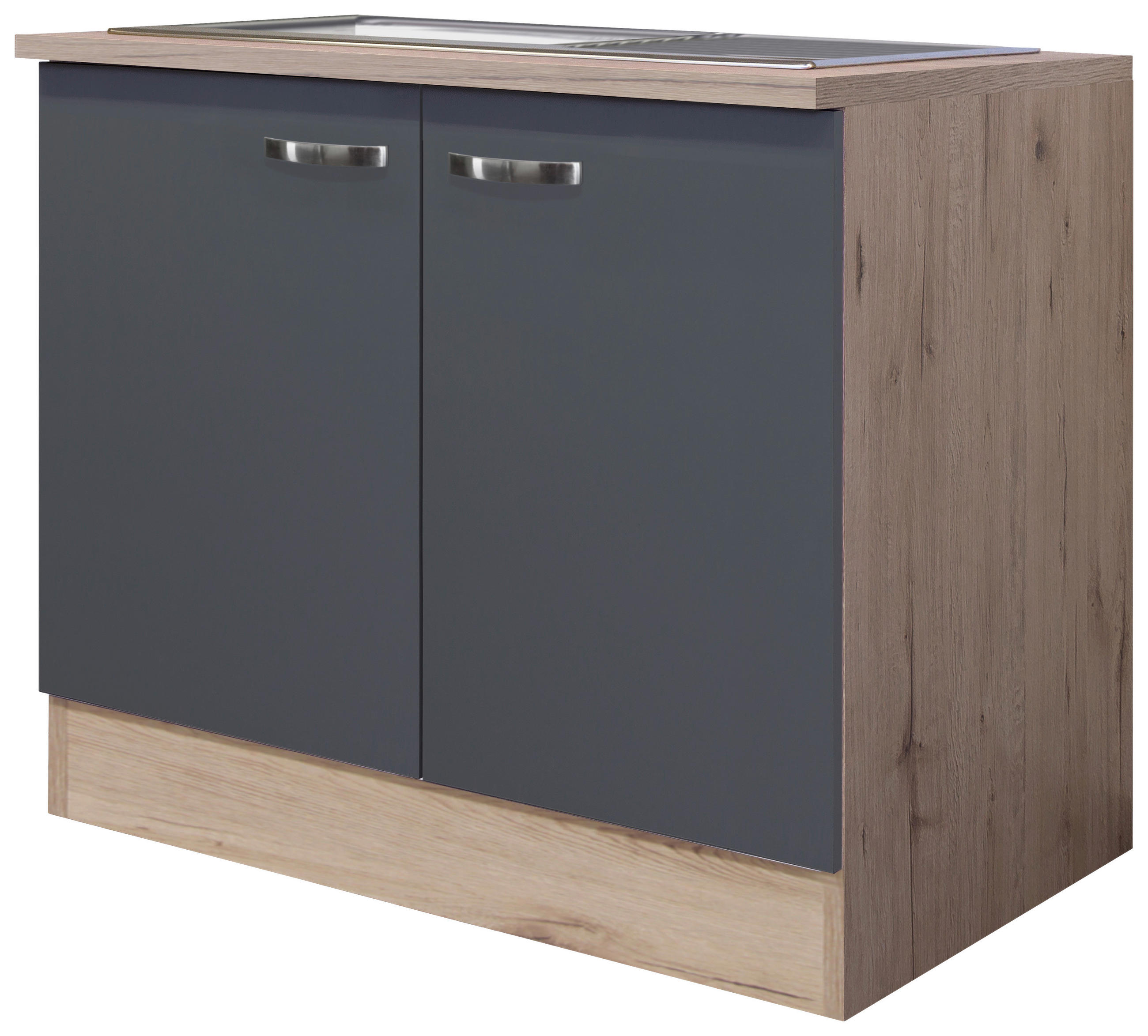 FlexWell Spülenunterschrank Dunkelgrau, Eiche San Remo 100x85x60 cm