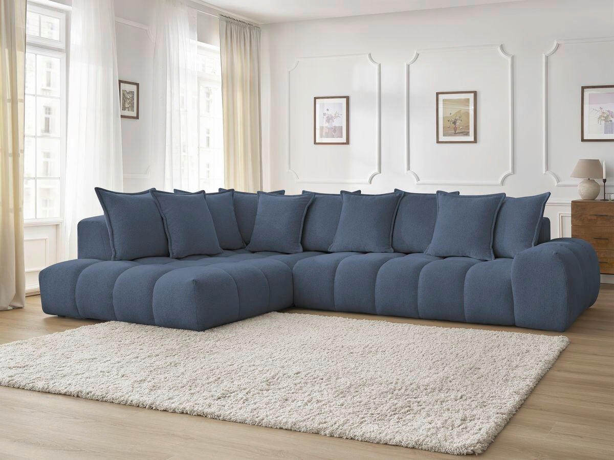 ECKSOFA Ottomane links  EVEREST Dunkelblau Flachgewebe  - Schwarz/Dunkelblau, MODERN, Kunststoff/Textil (210/352cm)