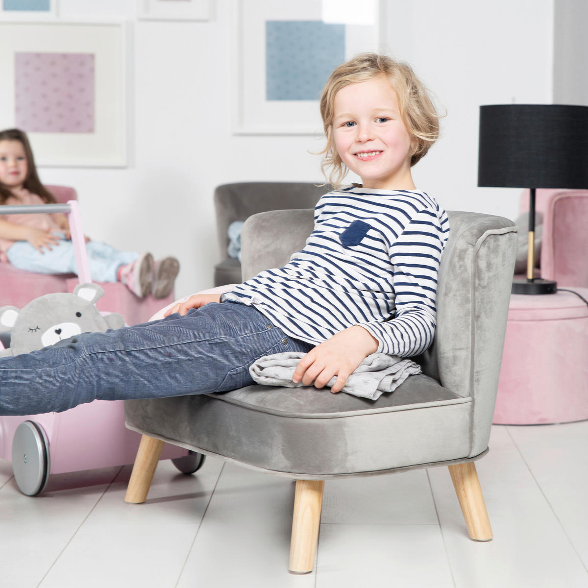 KINDERSOFA - Silberfarben/Grau, Basics, Textil (70/50/48cm) - Roba