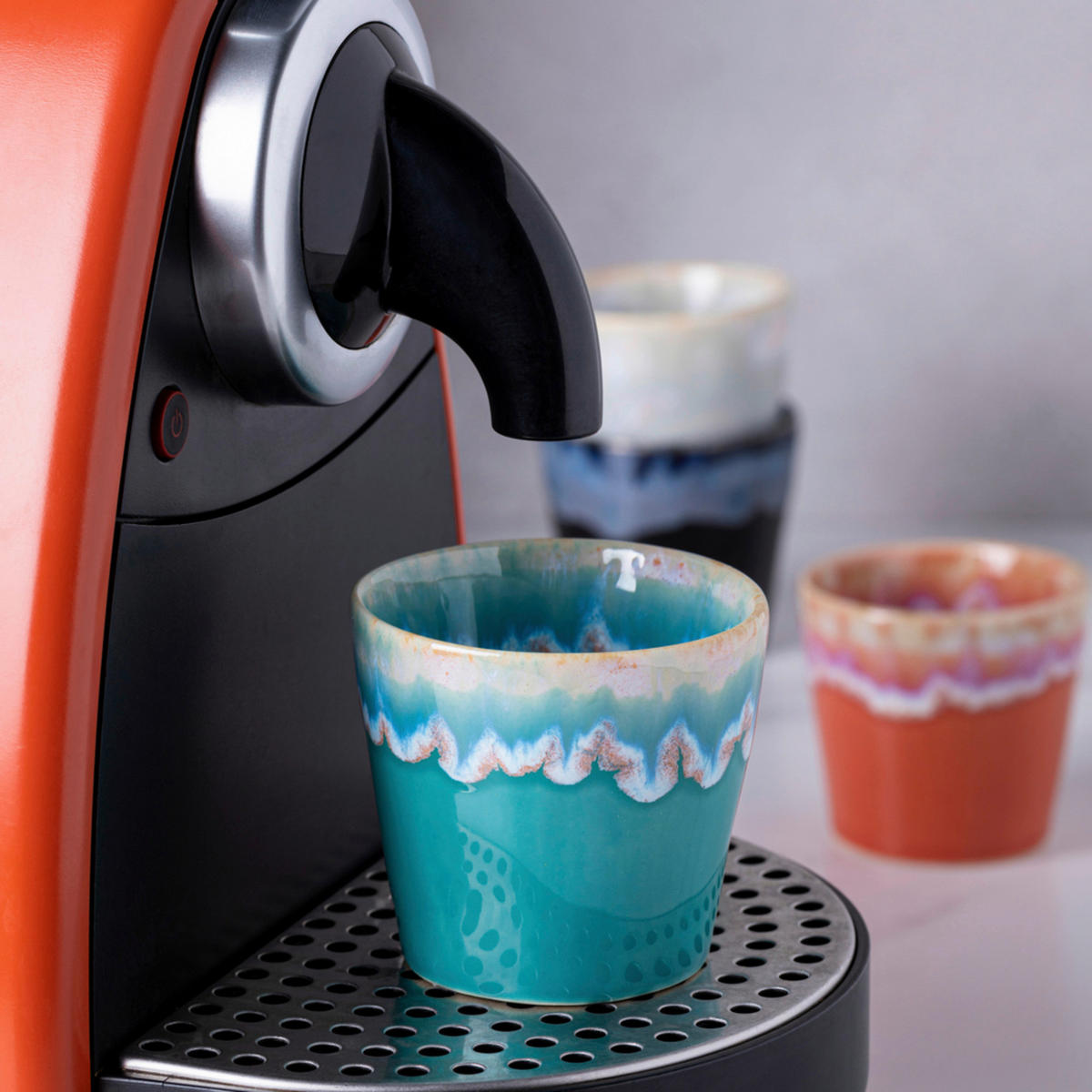 TASSENSET GRESPRESSO 8-teilig  - Türkis/Blau, Basics, Keramik/Holz - Costa Nova