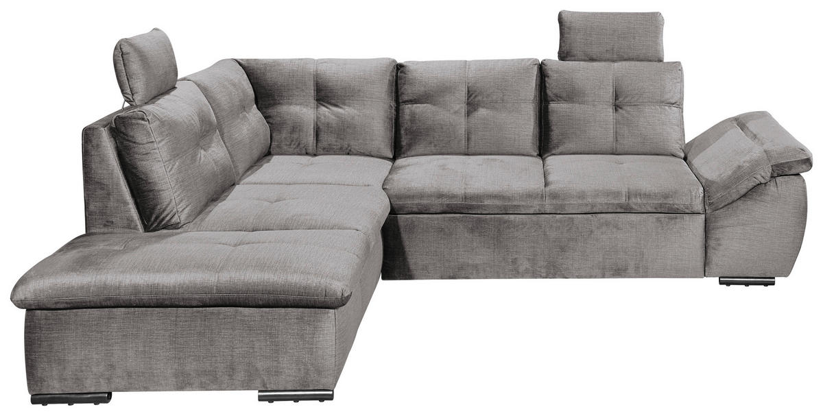ECKSOFA in Mikrovelours Hellgrau  - Hellgrau/Schwarz, Konventionell, Kunststoff/Textil (217/265cm) - Carryhome