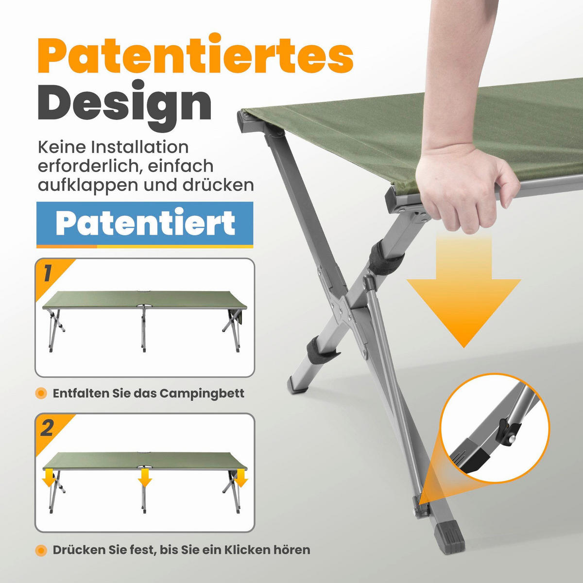 CAMPINGBETT 210/80/80 cm  - Grün, Basics, Textil/Metall (210/80/80cm) - Modante