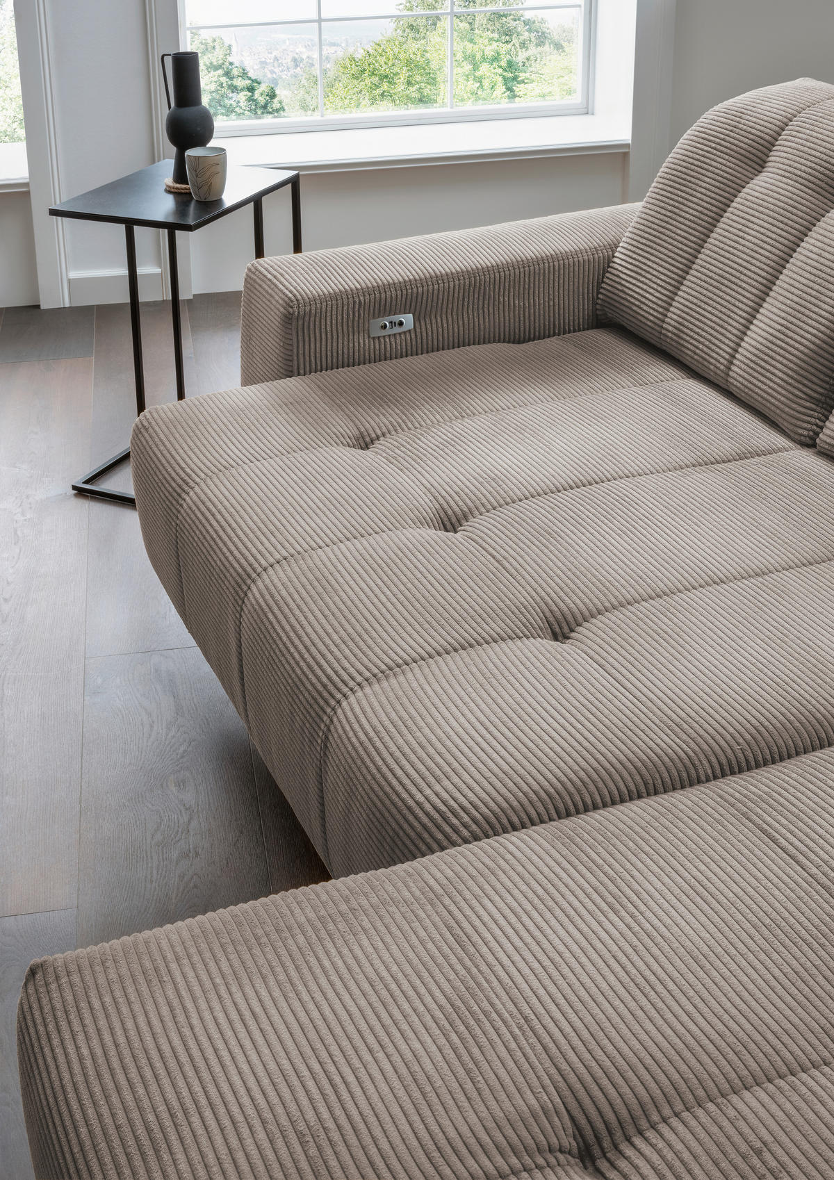 ECKSOFA Graubraun Cord  - Graubraun/Schwarz, MODERN, Textil/Metall (261/200cm) - Livetastic