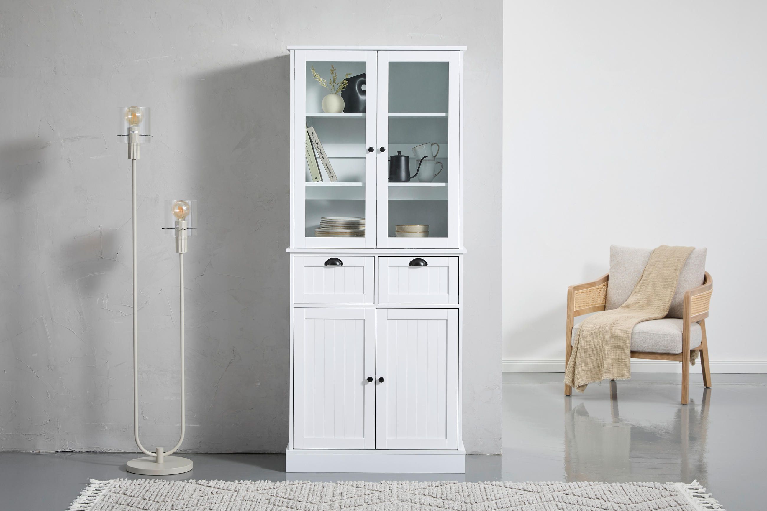 BUFFET 76/178/40 cm  in Weiß  - Schwarz/Weiß, LIFESTYLE, Glas/Holzwerkstoff (76/178/40cm) - MID.YOU