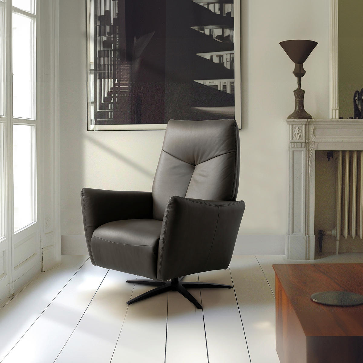 RELAXSESSEL Leder Anthrazit  - Anthrazit/Schwarz, Design, Leder/Metall (76/107/88cm) - Livetastic