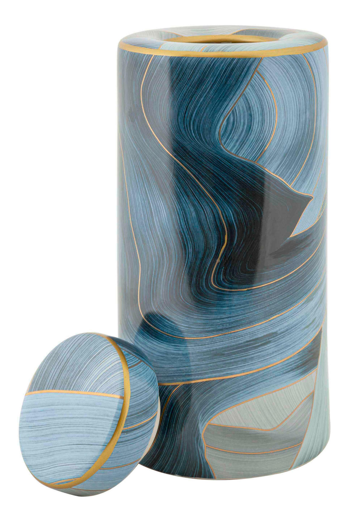 Vase Elegant  - Blau/Goldfarben, Basics, Keramik (15/34/15cm)