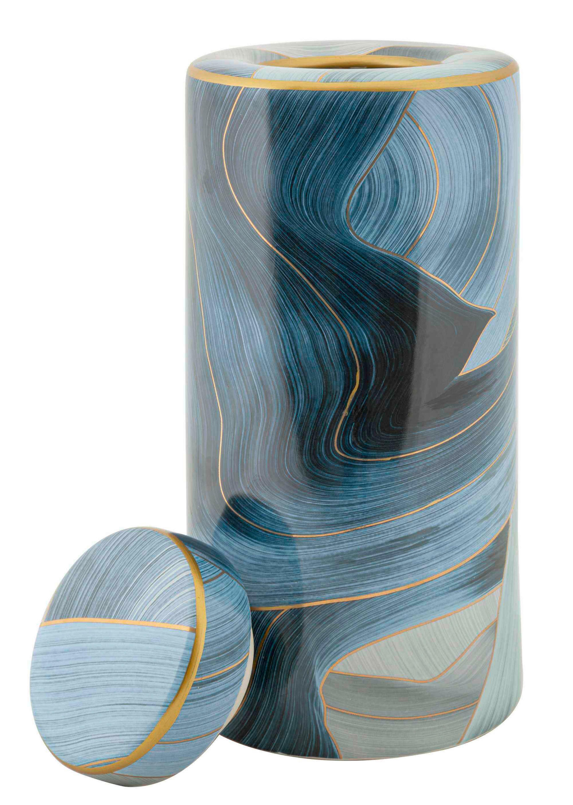 Thumbnail - Vase, Blau, Grau, Gold, Keramik, 15x34x15 cm, Dekoration, Vasen, Keramikvasen