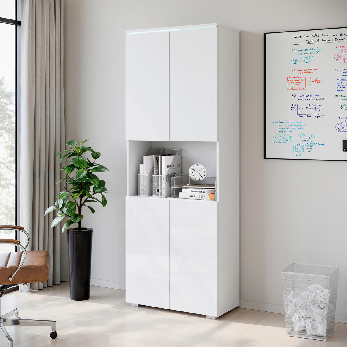 AKTENSCHRANK 68/181,9/33 cm  - Weiß Hochglanz/Weiß, Design, Holzwerkstoff (68/181,9/33cm) - Livetastic
