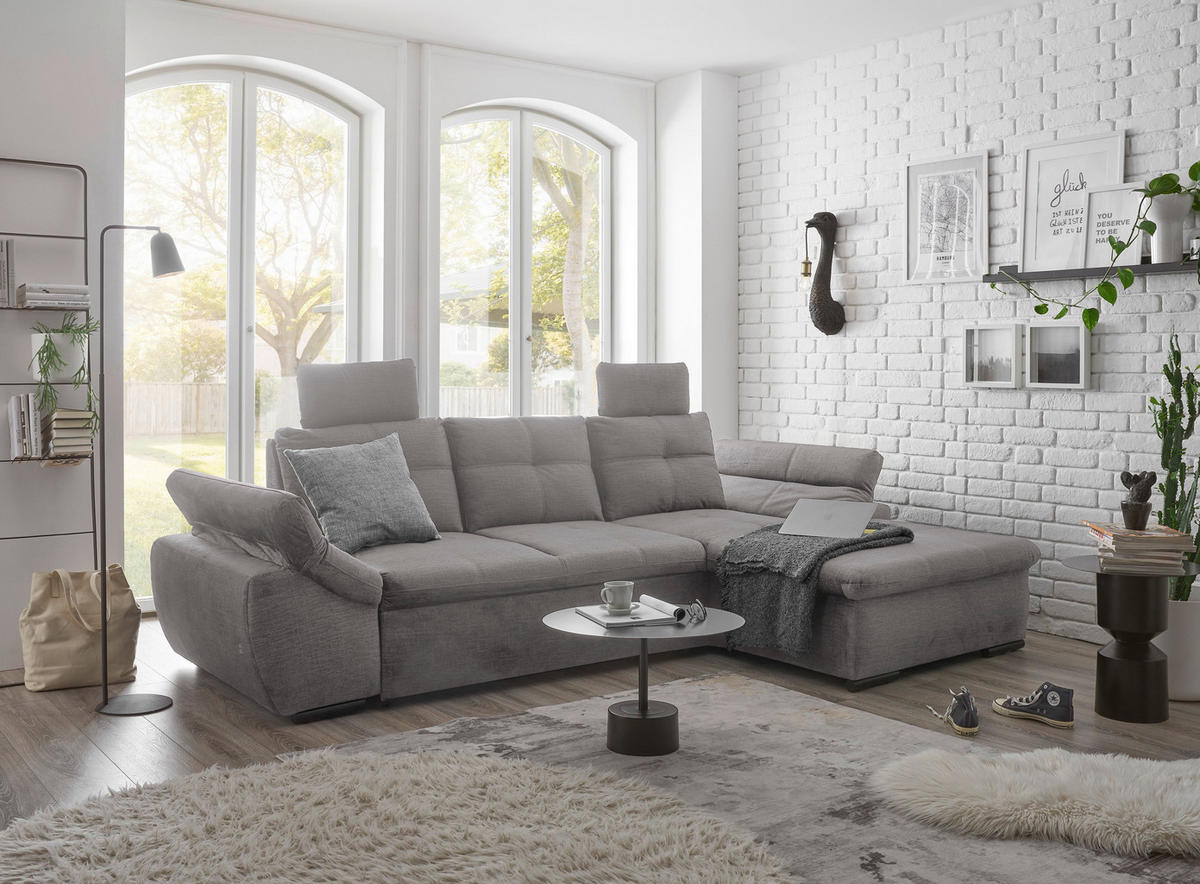 ECKSOFA in Mikrovelours Hellgrau  - Hellgrau/Schwarz, Konventionell, Kunststoff/Textil (275/170cm) - Carryhome
