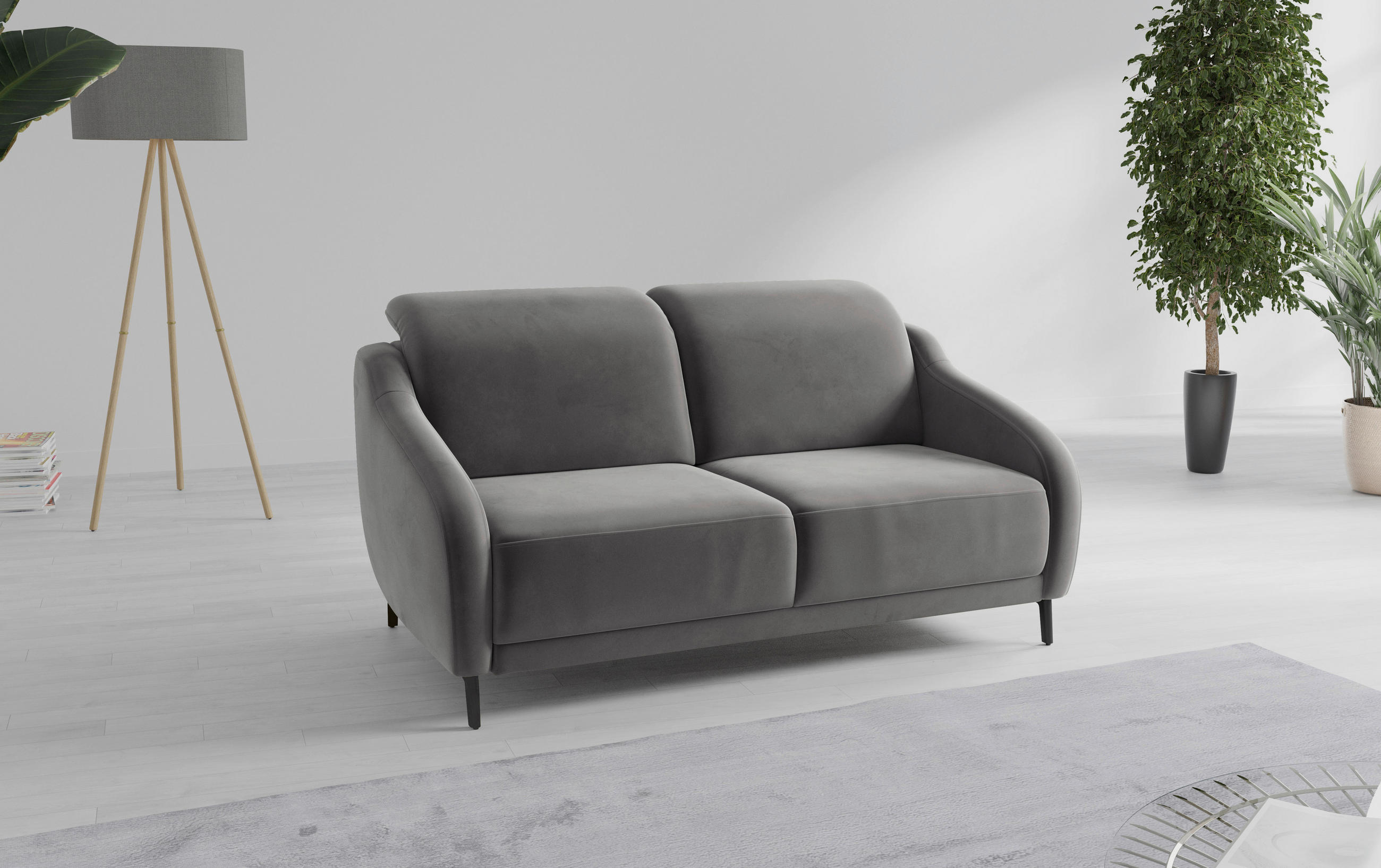 3-SITZER-SOFA in Samt Grau - Schwarz/Grau, MODERN, Textil/Metall (192/93/104cm) - Sit & More