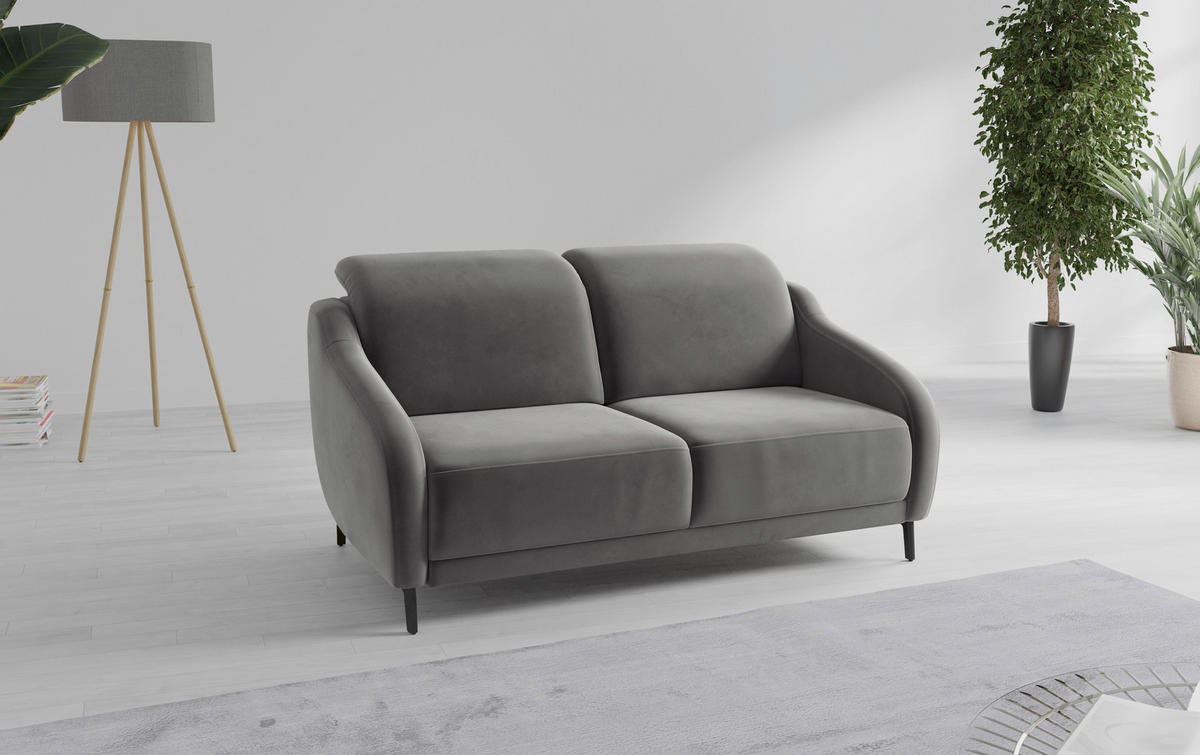 3-SITZER-SOFA in Samt Grau  - Schwarz/Grau, MODERN, Textil/Metall (192/93/104cm) - Sit & More