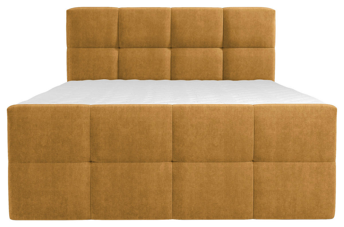 BOXBETT 140/200 cm,  in Orange, gepolstertes Kopfteil, Bettkasten, Topper, H3 = fest  - Chromfarben/Orange, Design, Holz/Holzwerkstoff (140/200cm) - Esposa