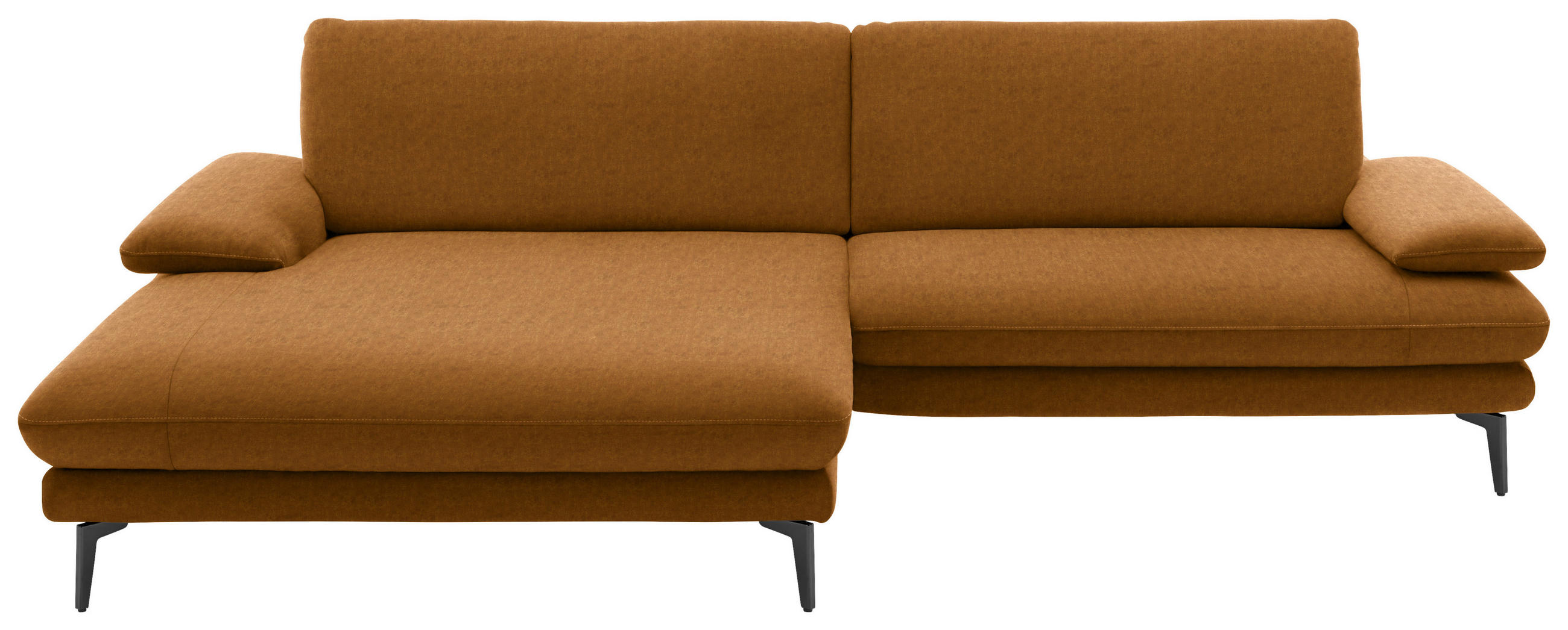 ECKSOFA in Velours Cognac  - Cognac/Schwarz, Design, Textil/Metall (184/284cm) - Dieter Knoll