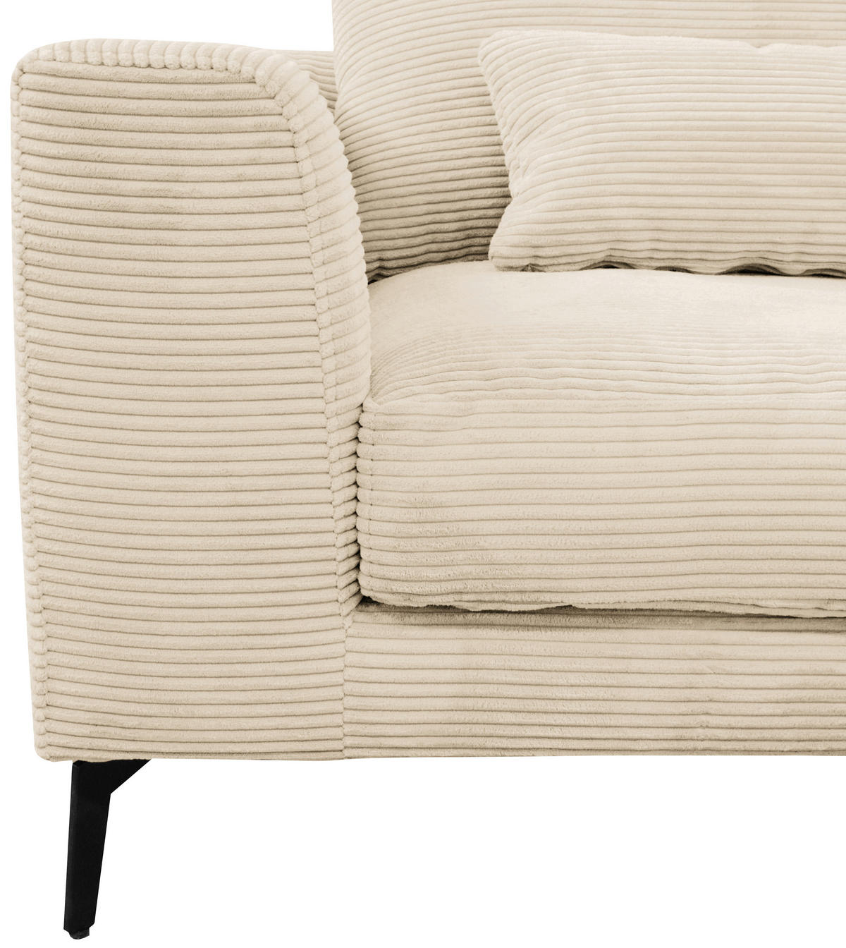 ECKSOFA Creme Cord  - Creme/Schwarz, Design, Textil/Metall (313/172cm) - Livetastic