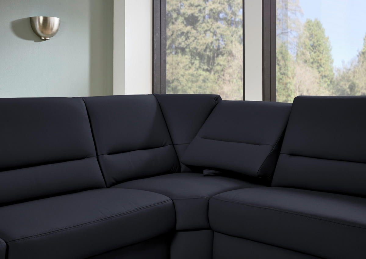 ECKSOFA Echtleder Dunkelblau  - Schwarz/Dunkelblau, Konventionell, Leder/Metall (290/249cm) - Beldomo Premium
