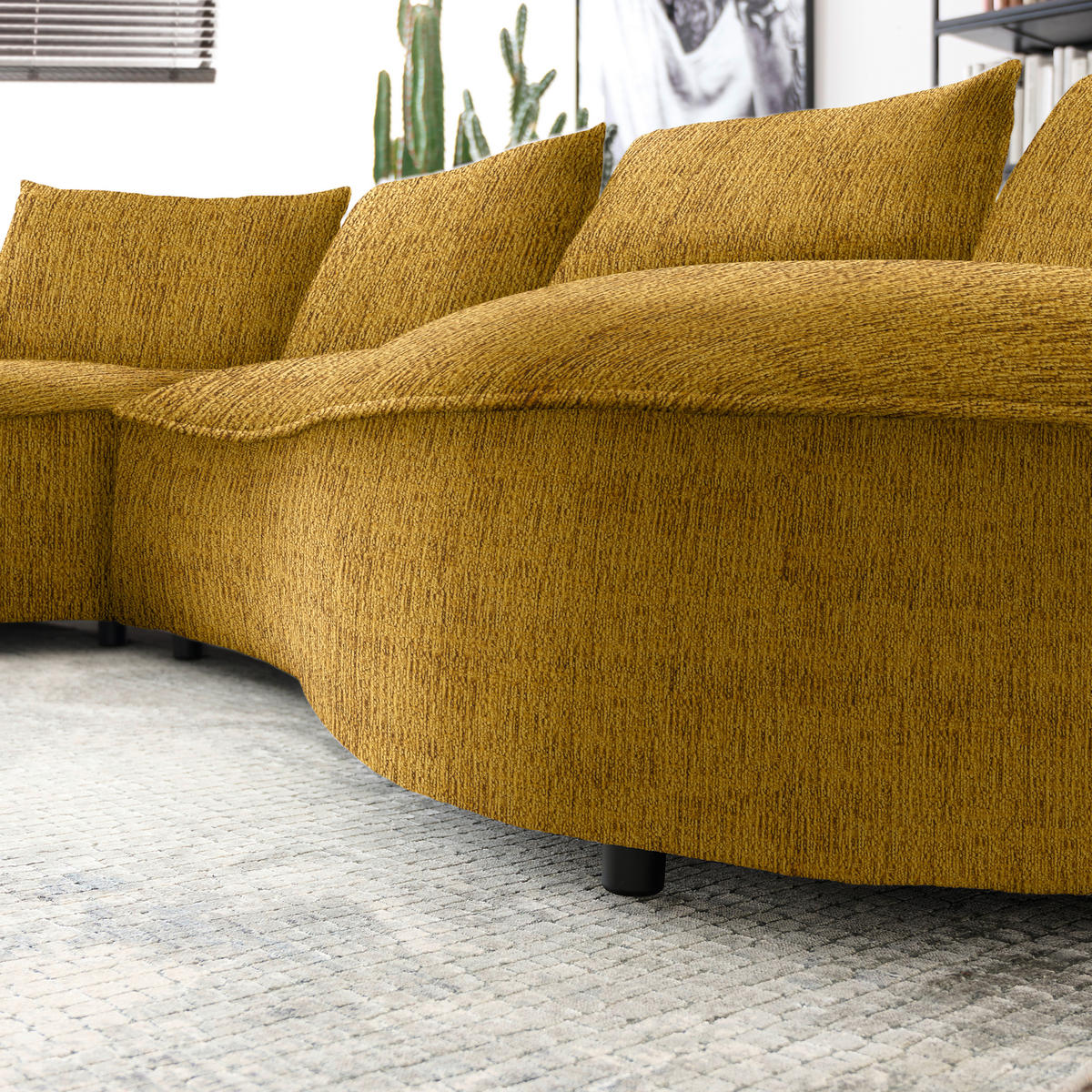 BIGSOFA Chenille Currygelb  - Currygelb/Schwarz, Design, Kunststoff/Textil (154/82/322cm) - home24