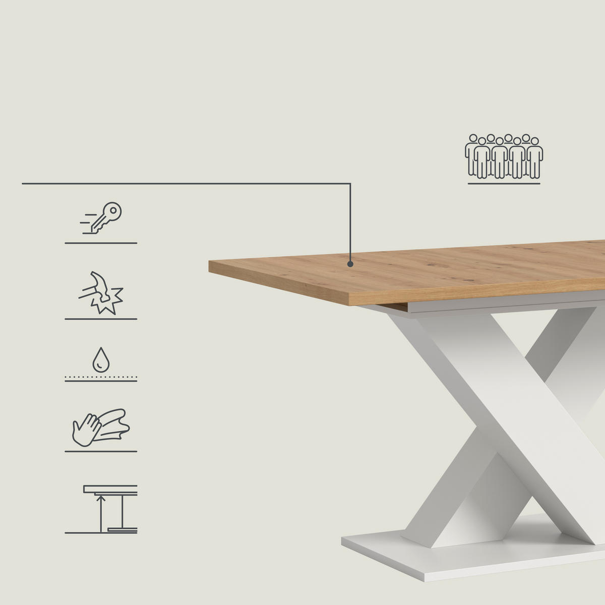 AUSZIEHTISCH Eiche Artisan rechteckig  ausziehbar  - Weiß/Eiche Artisan, KONVENTIONELL, Holzwerkstoff (150-190/90/76cm) - MID.YOU