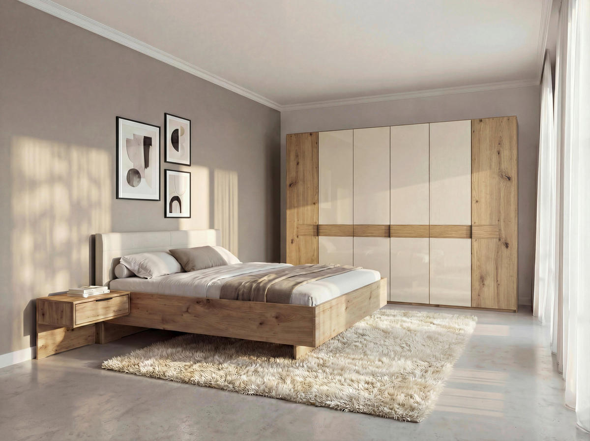 SCHLAFZIMMER Champagner, Eiche Bianco  - Eiche Bianco/Champagner, Design, Glas/Holz (180/200cm) - Musterring