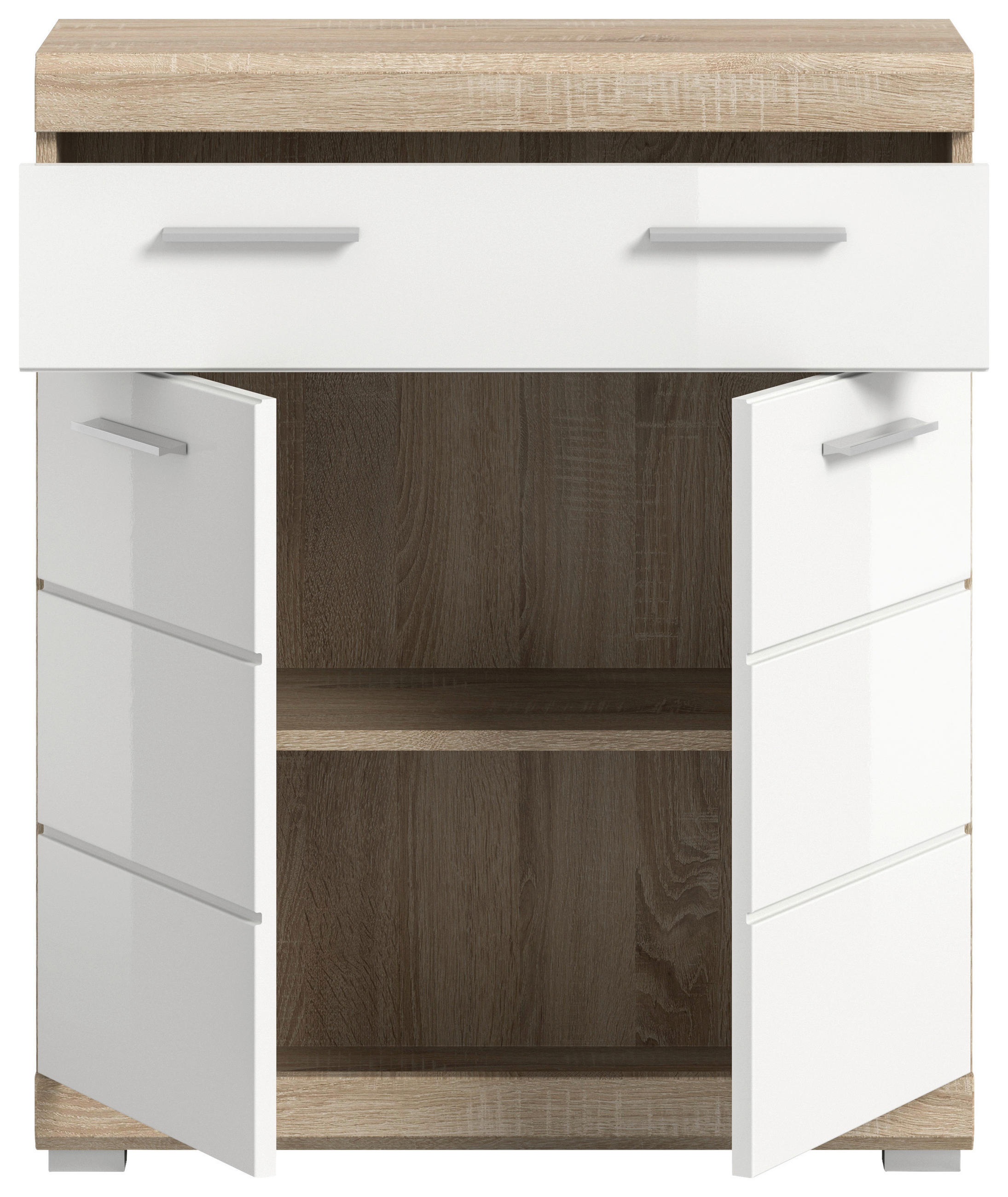 MIDISCHRANK 74/88/31 cm  - Weiß Hochglanz/Eichefarben, MODERN, Holzwerkstoff/Kunststoff (74/88/31cm) - MID.YOU