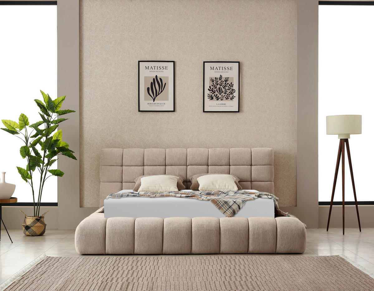 POLSTERBETT Cloudy Lattenrost, gepolstertes Kopfteil, Bettkasten  in Naturfarben  - Blau/Schwarz, MODERN, Kunststoff/Textil (240/111/249cm) - Livetastic