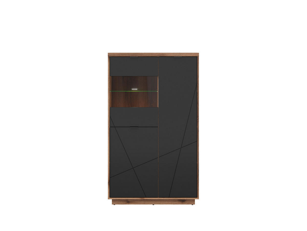 COMODĂ ÎNALTĂ 94/157/42,5 cm  - culoare lemn stejar/negru, Basics, plastic/sticlă (94/157/42,5cm) - Hom`in