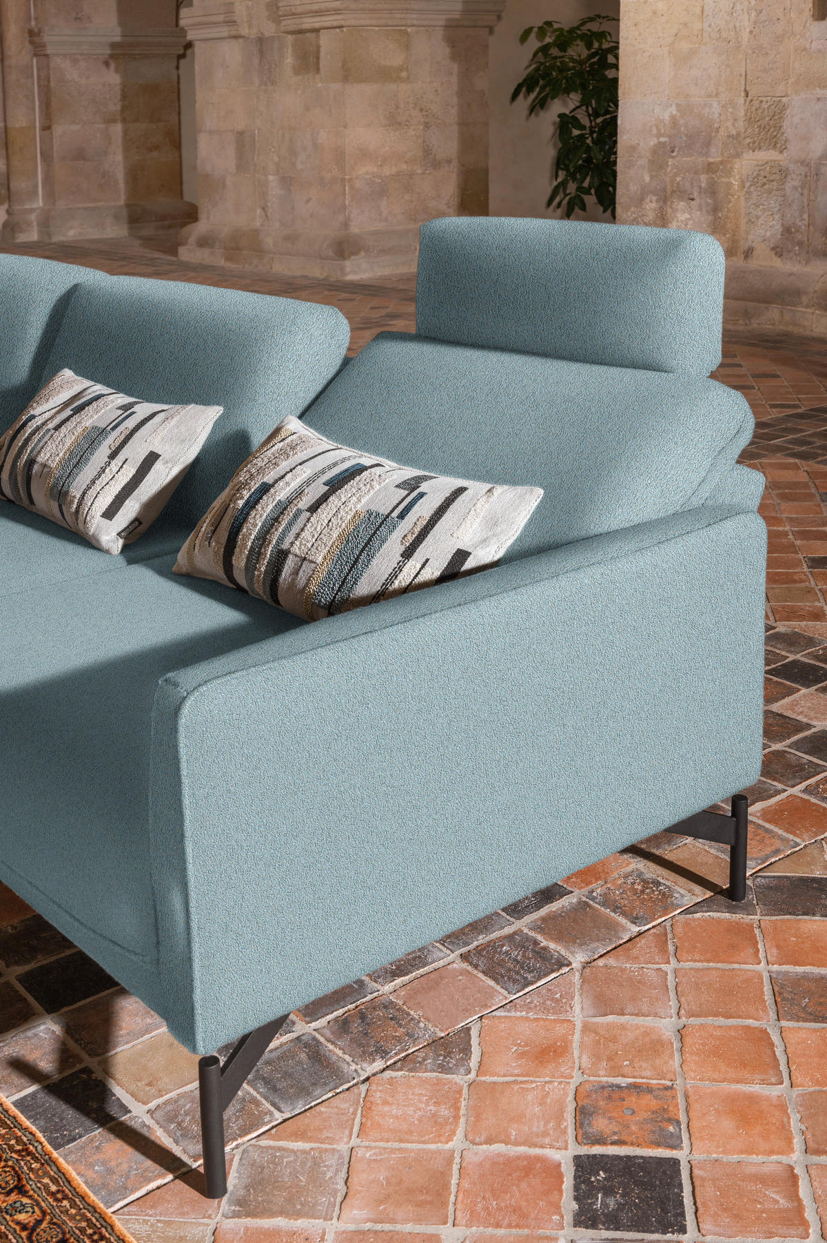ECKSOFA in Flachgewebe, Struktur Hellblau  230/254 cm  - Anthrazit/Hellblau, Design, Textil/Metall (230/254cm) - Johann Jakob