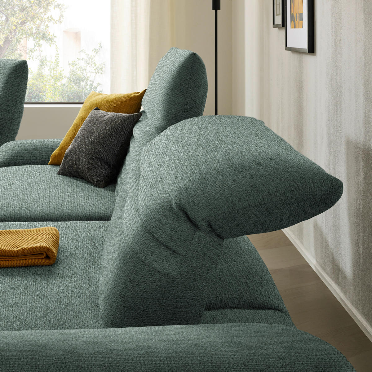 ECKSOFA in Chenille Blaugrau  - Blaugrau/Schwarz, Design, Textil/Metall (280/170-195cm) - Dieter Knoll