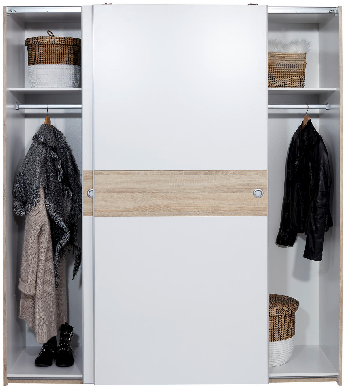SKRIŇA S POS. DVER. – HOR.VED, biela, dub sonoma, 170/196/60 cm - biela/dub sonoma, Konventionell, kompozitné drevo/plast (170/196/60cm) - MID.YOU
