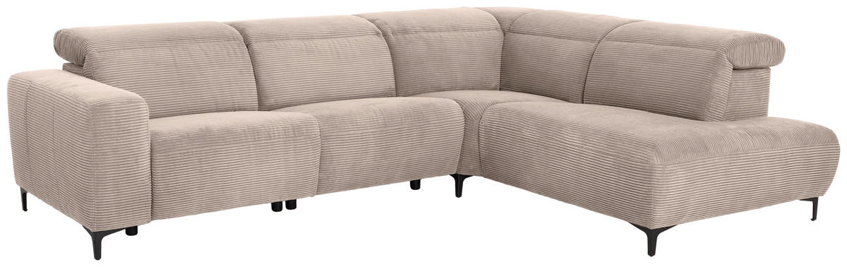 ECKSOFA in Cord Taupe  - Taupe/Schwarz, Design, Textil (290/223cm) - Pure Home Lifestyle