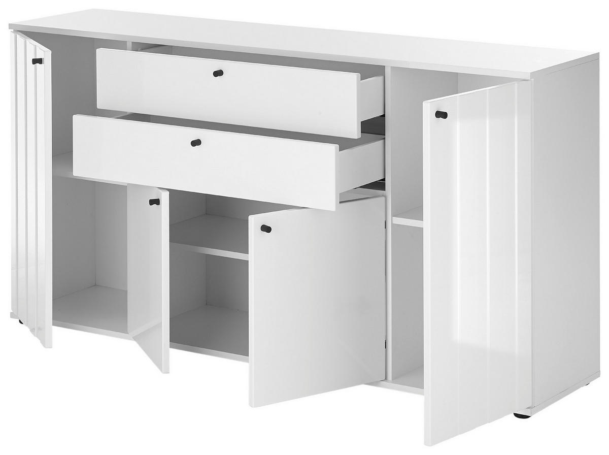 COMODĂ CU UȘI 160/83/38 cm  - alb lucios intens/negru, Basics, plastic/material pe bază de lemn (160/83/38cm) - Xora