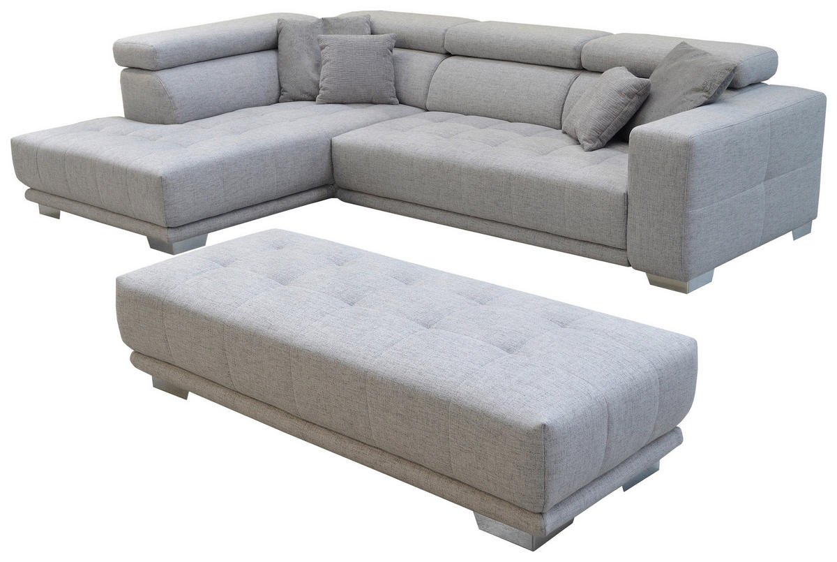 ECKSOFA in Chenille Hellgrau  - Chromfarben/Hellgrau, Design, Textil (207/301cm) - Xora