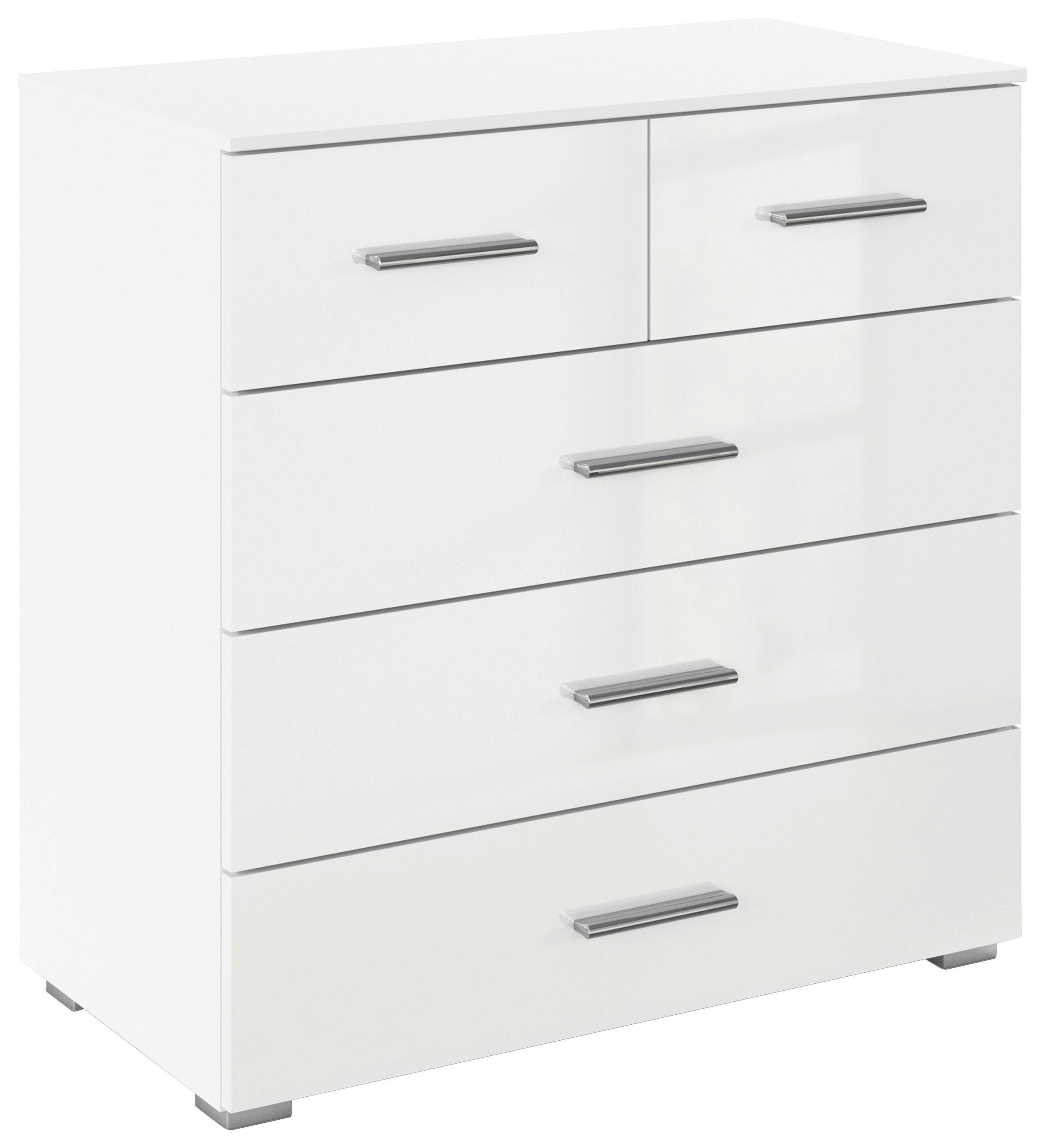 KOMMODE , 80/81/42 cm, 5 Schublade(n)  - Weiß Hochglanz/Alufarben, KONVENTIONELL, Holzwerkstoff/Kunststoff (80/81/42cm) - home24