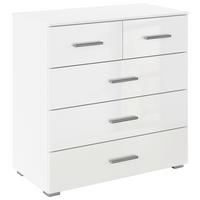 KOMMODE , 80/81/42 cm, 5 Schublade(n)  - Weiß Hochglanz/Alufarben, KONVENTIONELL, Holzwerkstoff/Kunststoff (80/81/42cm) - home24