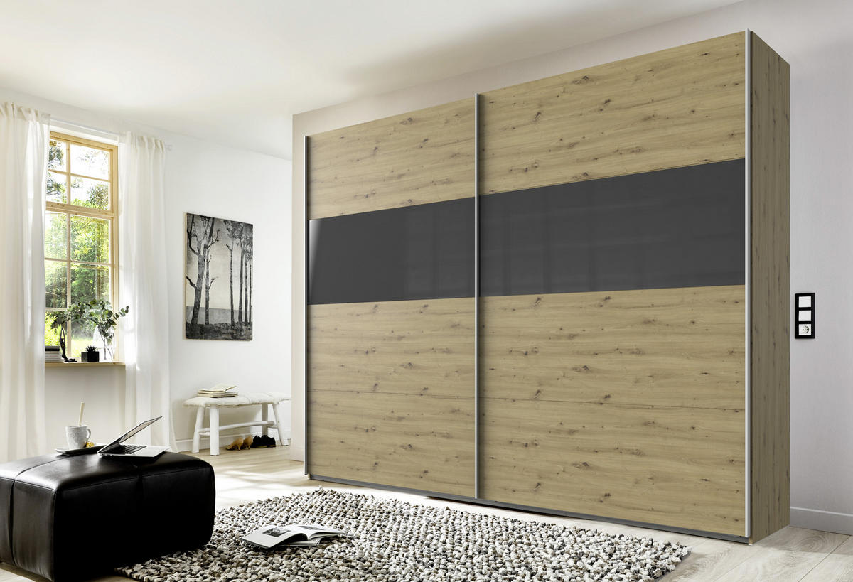 OMARA Z DRSNIMI VRATI, barve hrasta  - barve hrasta/barve aluminija, Konvencionalno, kovina/leseni material (270/208/65cm) - Hom`in