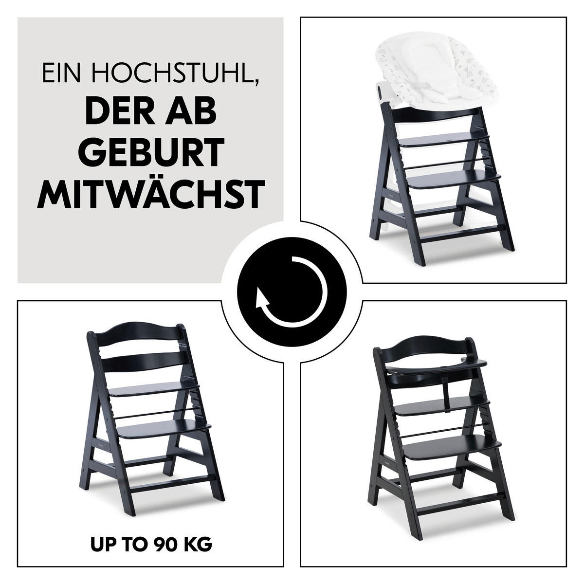 HOCHSTUHL ALPHA + Schwarz  - Schwarz, Basics, Holz (56/77/48cm) - Hauck