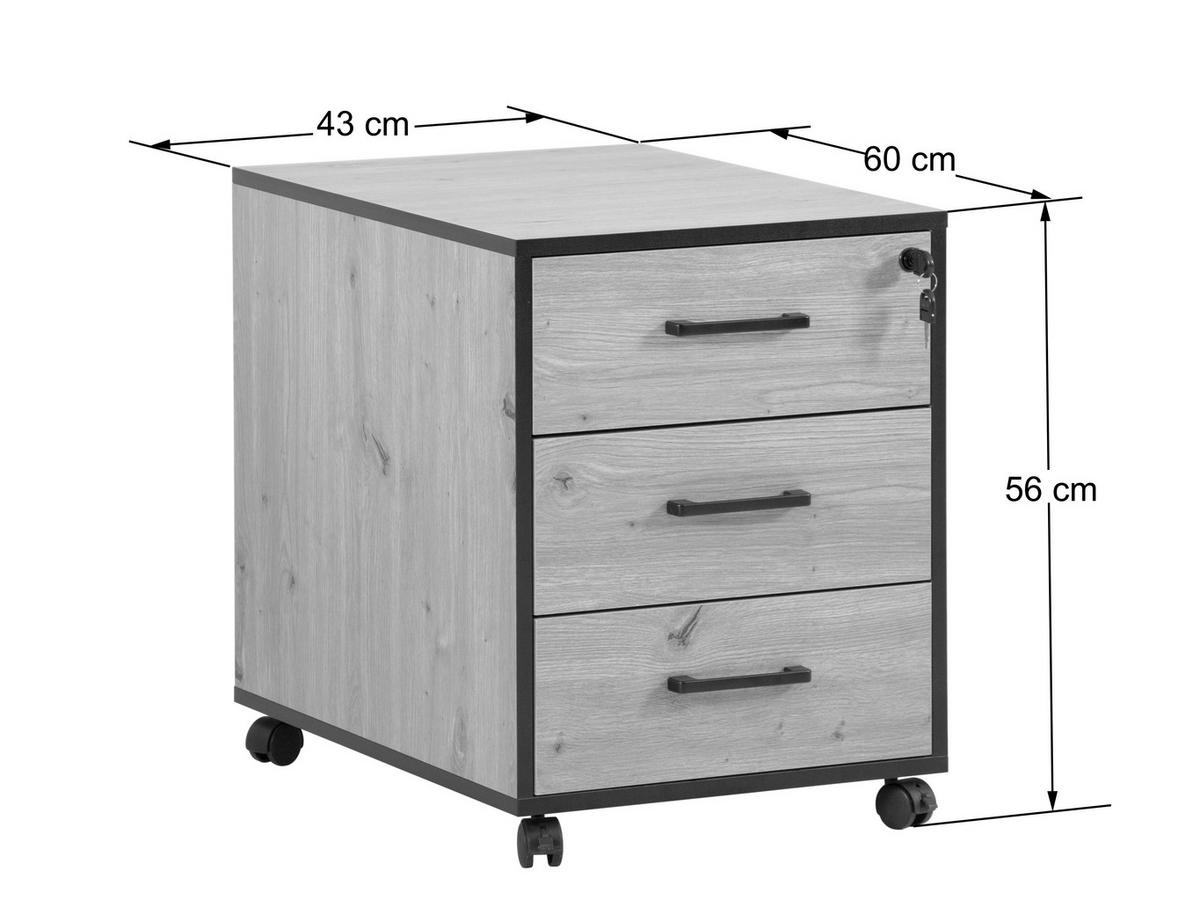 ROLLCONTAINER 43/56/60 cm  - Schwarz/Eiche Artisan, MODERN, Holzwerkstoff/Kunststoff (43/56/60cm) - Livetastic