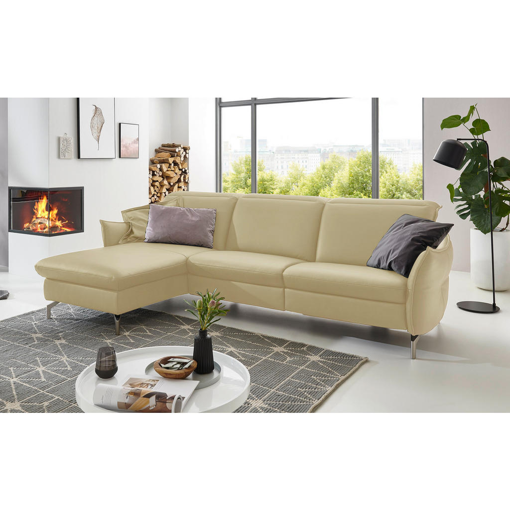 Thumbnail - Livetastic Ecksofa, Creme, Leder, Echtleder, Nappaleder, 4-Sitzer, Ottomane links, L-Form, 233x179 cm, Made in EU, Hocke...