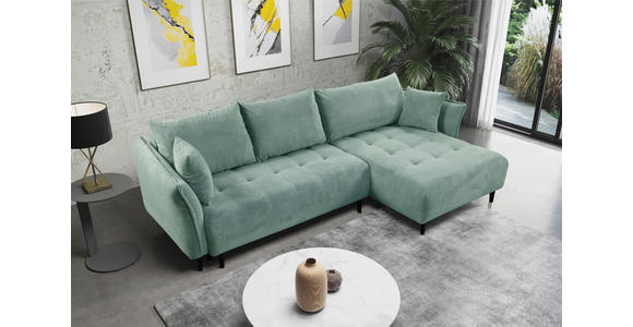 ECKSOFA Mintgrün Chenille - Schwarz/Mintgrün, KONVENTIONELL, Holz/Textil (290/160cm) - Carryhome