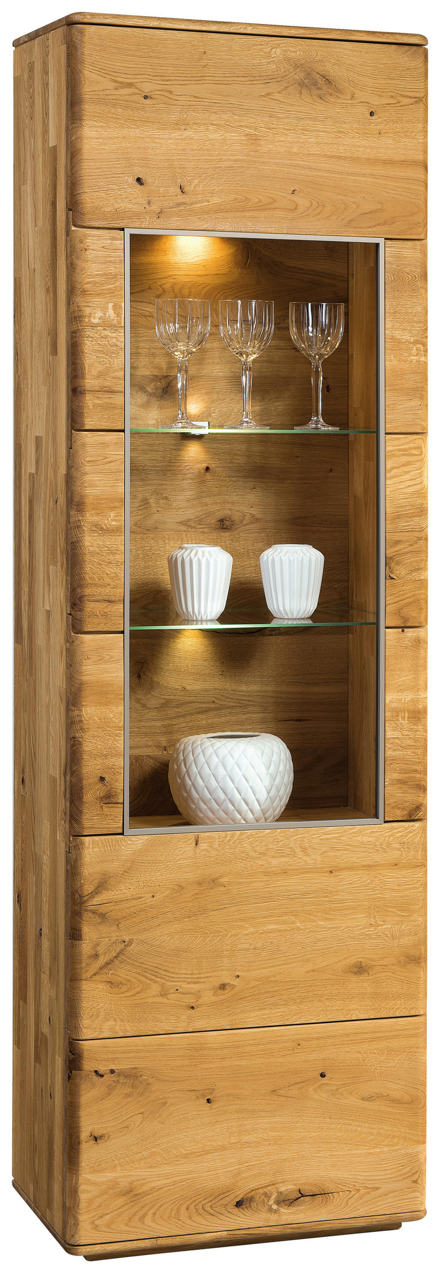 VITRINE Denver in massiv Eiche Eichefarben  - Champagner/Eichefarben, KONVENTIONELL, Glas/Holz (62/201/39cm) - Linea Natura