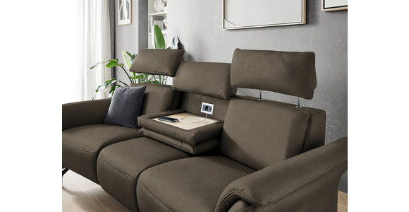 TRAPEZSOFA in Echtleder Graubraun  - Graubraun/Schwarz, KONVENTIONELL, Leder/Metall (221/103/95cm) - Dieter Knoll