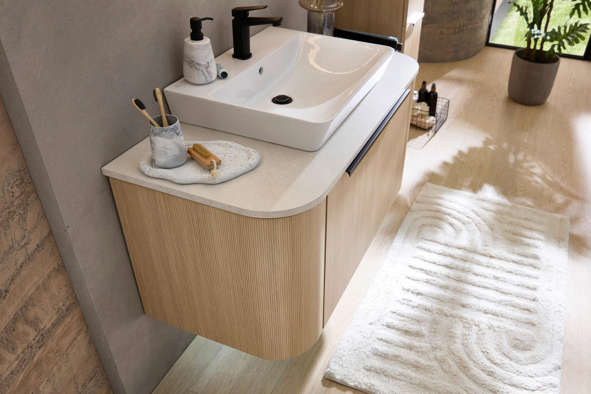 BADEZIMMER 3-teilig  in 107,2 cm  - Eichefarben/Schwarz, Natur, Glas/Keramik (107,2cm) - Sadena