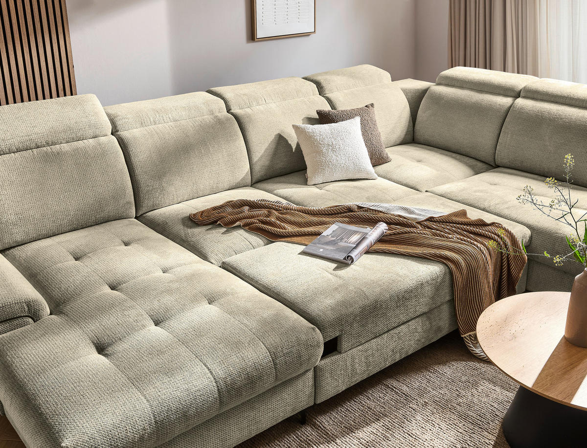 WOHNLANDSCHAFT Beigebraun Struktur  - Beigebraun/Schwarz, Design, Textil/Metall (190/364/270cm) - Stylife