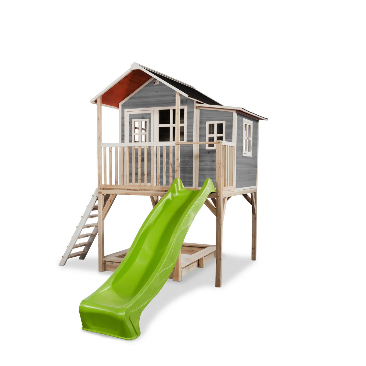SPIELTURM  - Grau/Grün, KONVENTIONELL, Holz (444/190/269cm) - EXIT Toys