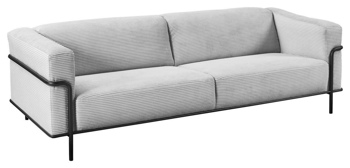 3-SITZER-SOFA Cord Grau  - Schwarz/Grau, Design, Textil/Metall (236/67/96cm) - Johann Jakob